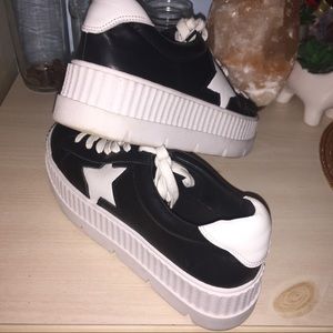 Black and white platform shoes